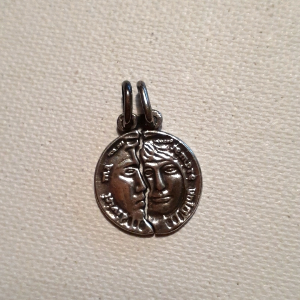 Two Part Lovers Valentine Male Female Sterling Silver Charm Necklace Medallion